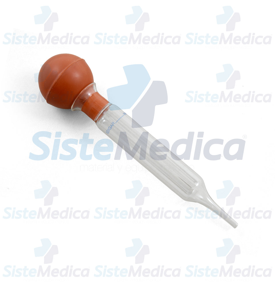 Jeringa aséptica de cristal con bulbo de hule natural