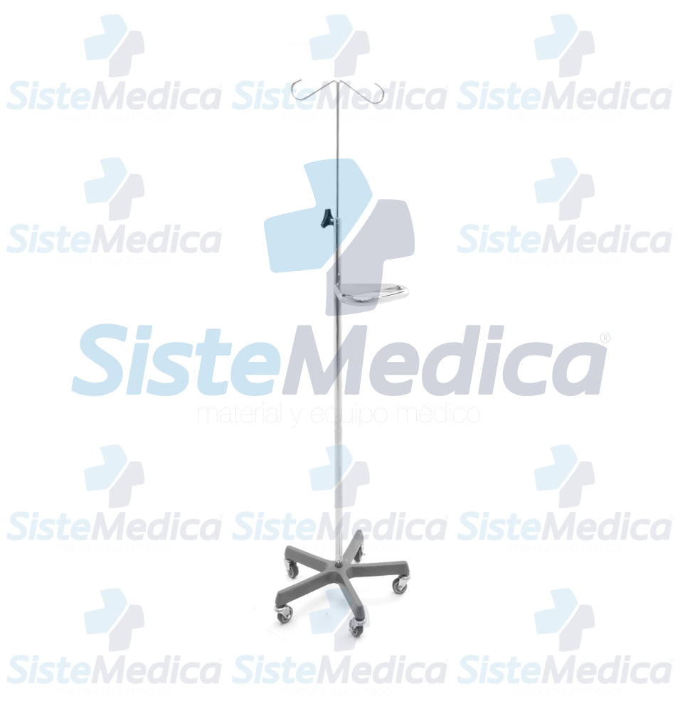Porta sueros con agarradera, base de fierro fundido