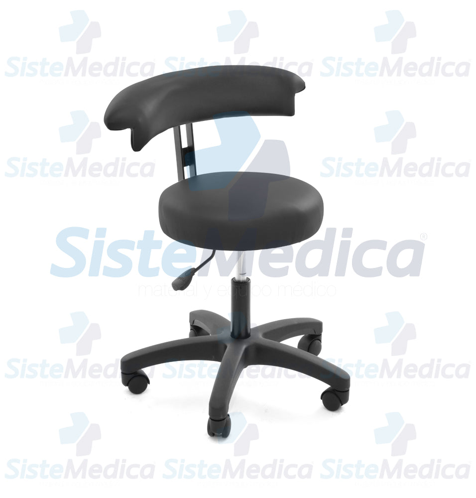 Banco giratorio neumático con ruedas con asiento y respaldo en “T” tapizados