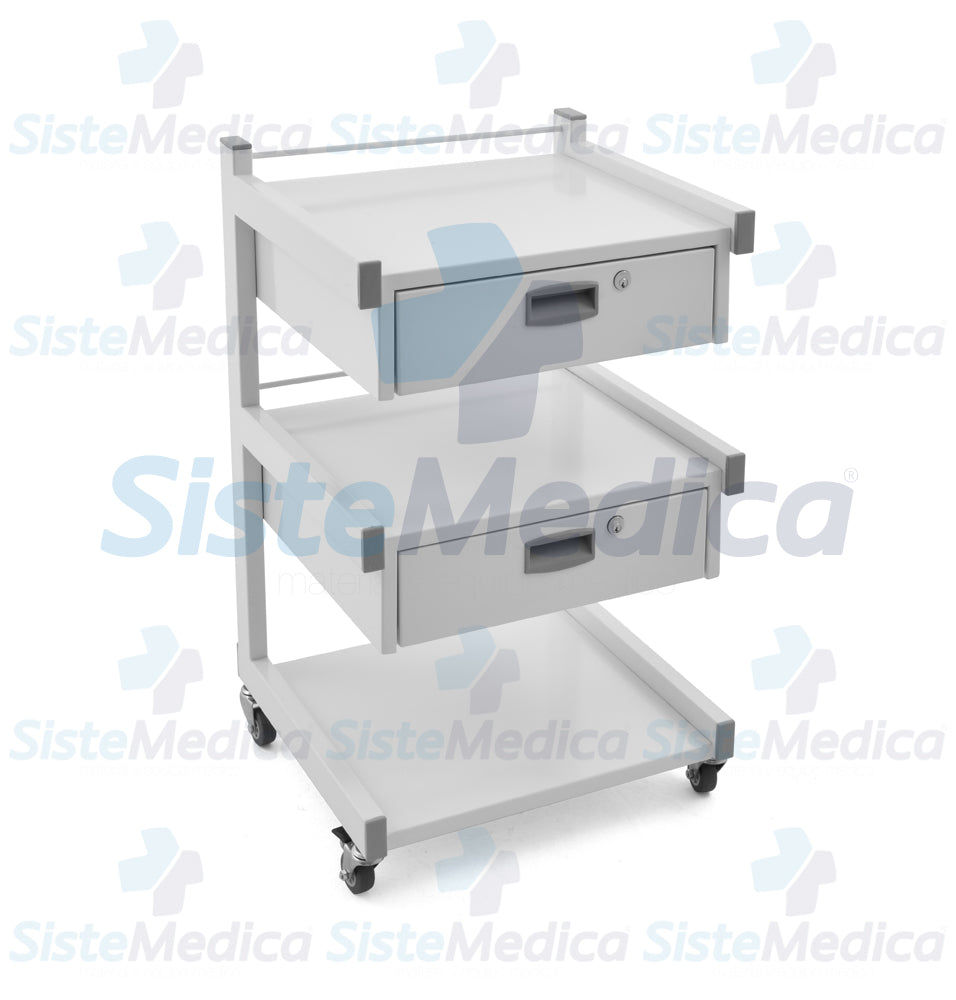 Carro porta equipo con 3 repisas y 2 cajones