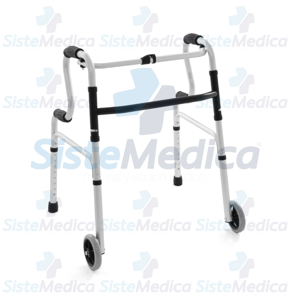 Andadera doble apoyo con ruedas 5” altura ajustable a 8 niveles (79 - 90 cm)