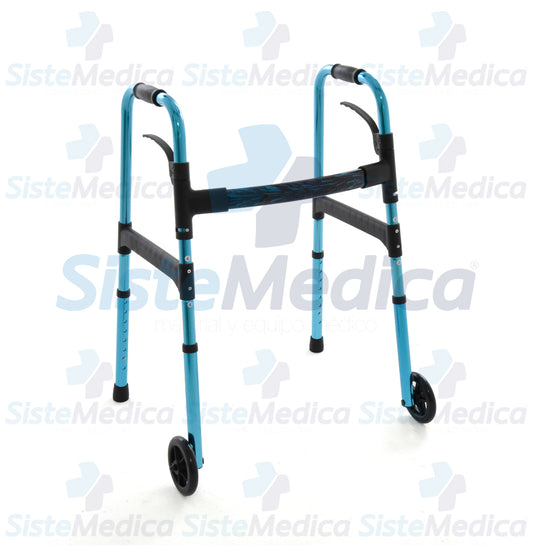 Andadera de aluminio plegable con ruedas de 5” altura ajustable a 8 niveles (78 - 95 cm)