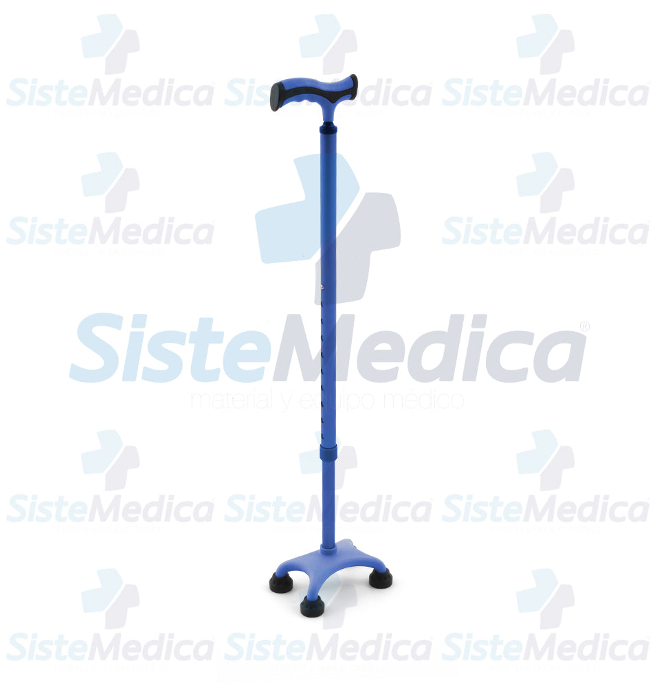 Bastón de 4 apoyos con puño tipo francés y base de plástico altura ajustable a 10 niveles 72 - 95 cm