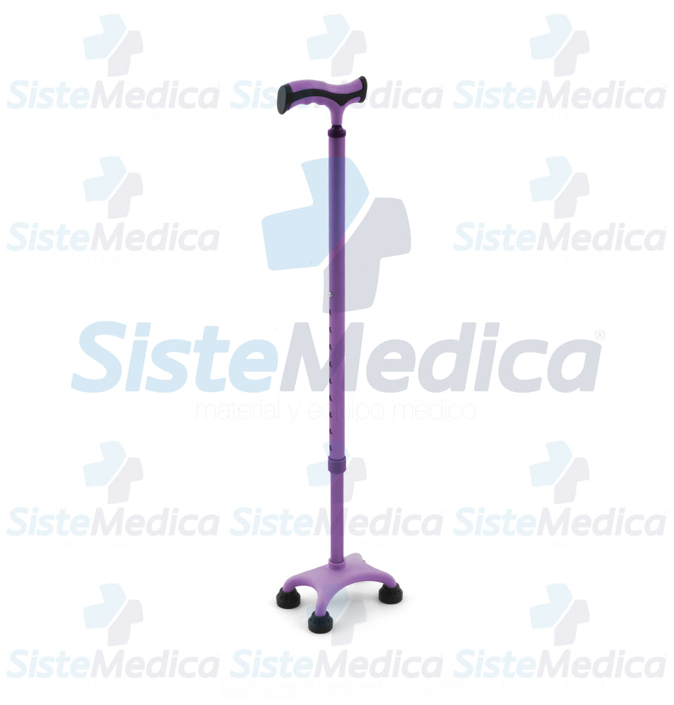 Bastón de 4 apoyos con puño tipo francés y base de plástico altura ajustable a 10 niveles 72 - 95 cm