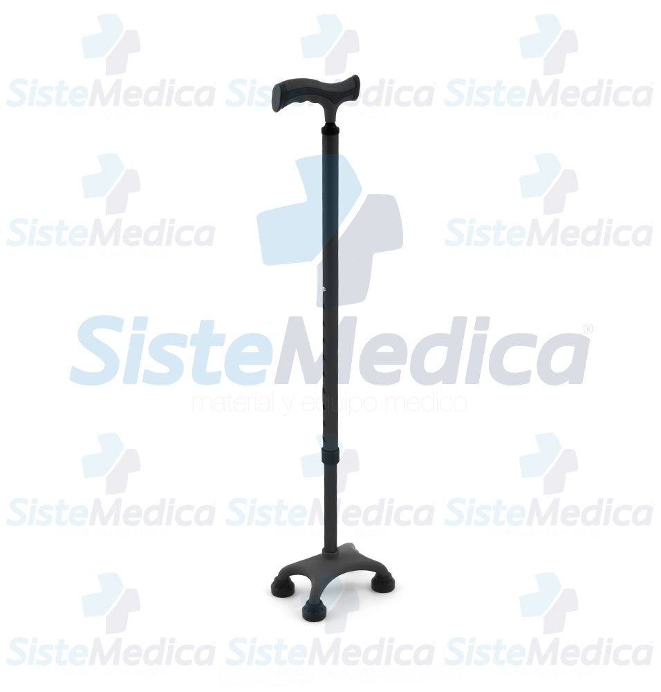 Bastón de 4 apoyos con puño tipo francés y base de plástico altura ajustable a 10 niveles 72 - 95 cm