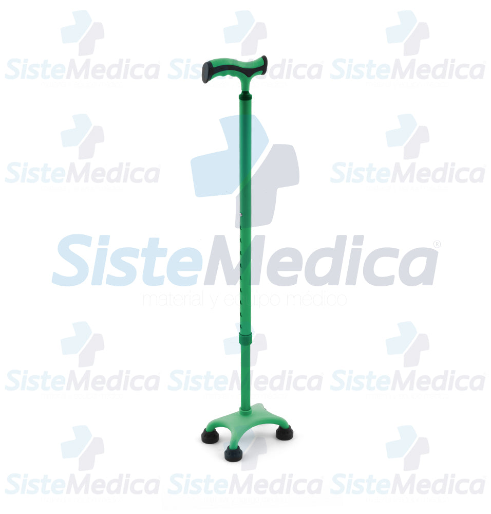 Bastón de 4 apoyos con puño tipo francés y base de plástico altura ajustable a 10 niveles 72 - 95 cm