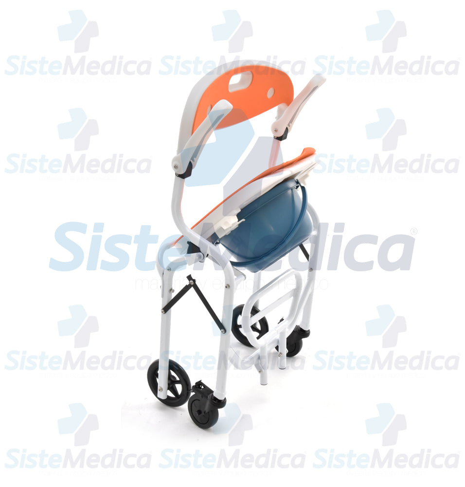 Silla ducha de aluminio con cómodo ruedas y descansa pies