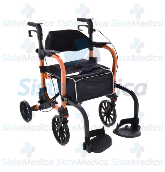 Andadera rollator de aluminio plegable con descansa pies