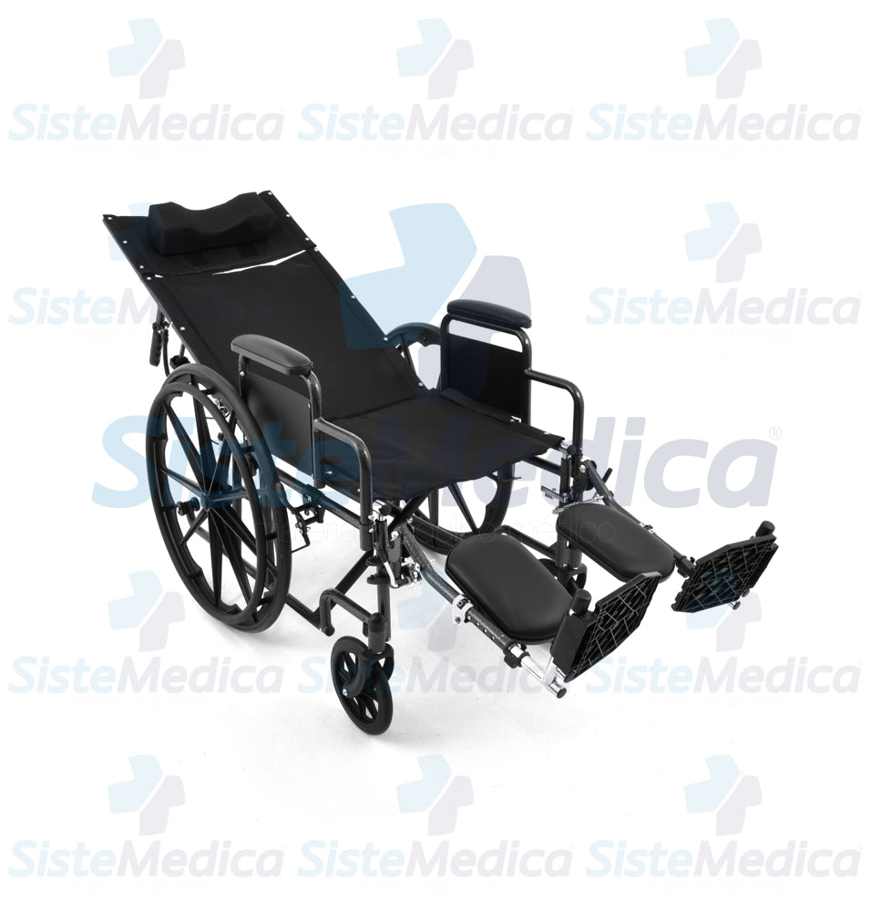 Silla de ruedas con respaldo largo reclinable descansa brazos cortos desmontables y eleva piernas asiento de 18” (46 cm)