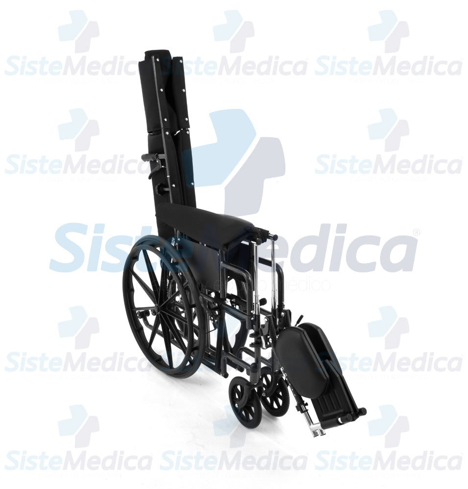 Silla de ruedas con respaldo largo reclinable descansa brazos cortos desmontables y eleva piernas asiento de 18” (46 cm)