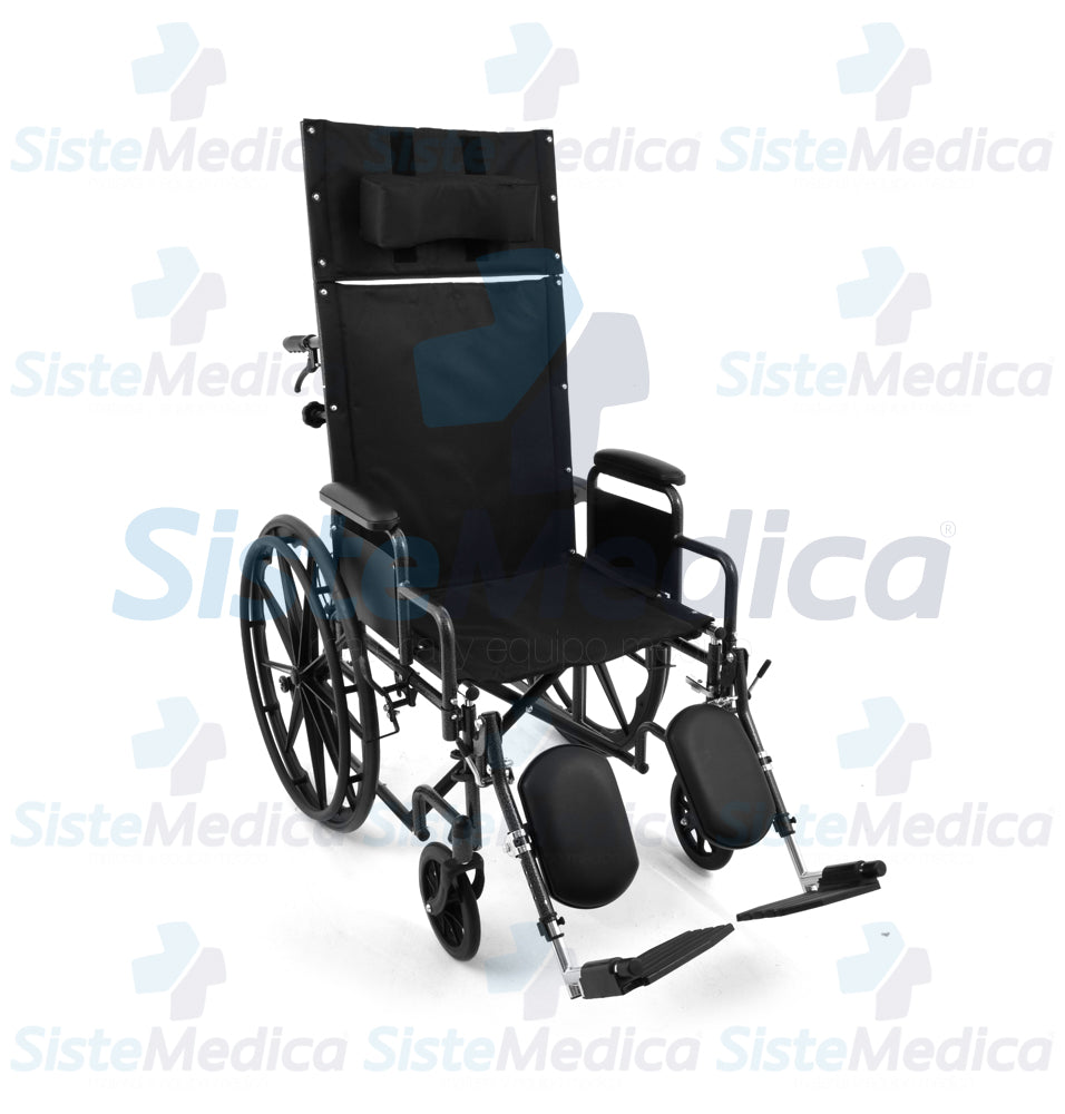 Silla de ruedas con respaldo largo reclinable descansa brazos cortos desmontables y eleva piernas asiento de 18” (46 cm)