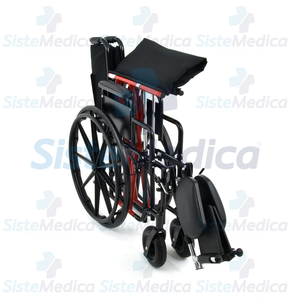 Silla de ruedas bariátrica (sobre peso) asiento 22” (60 cm) con descansa brazos cortos desmontables y eleva piernas capacidad máxima de 200 kg.