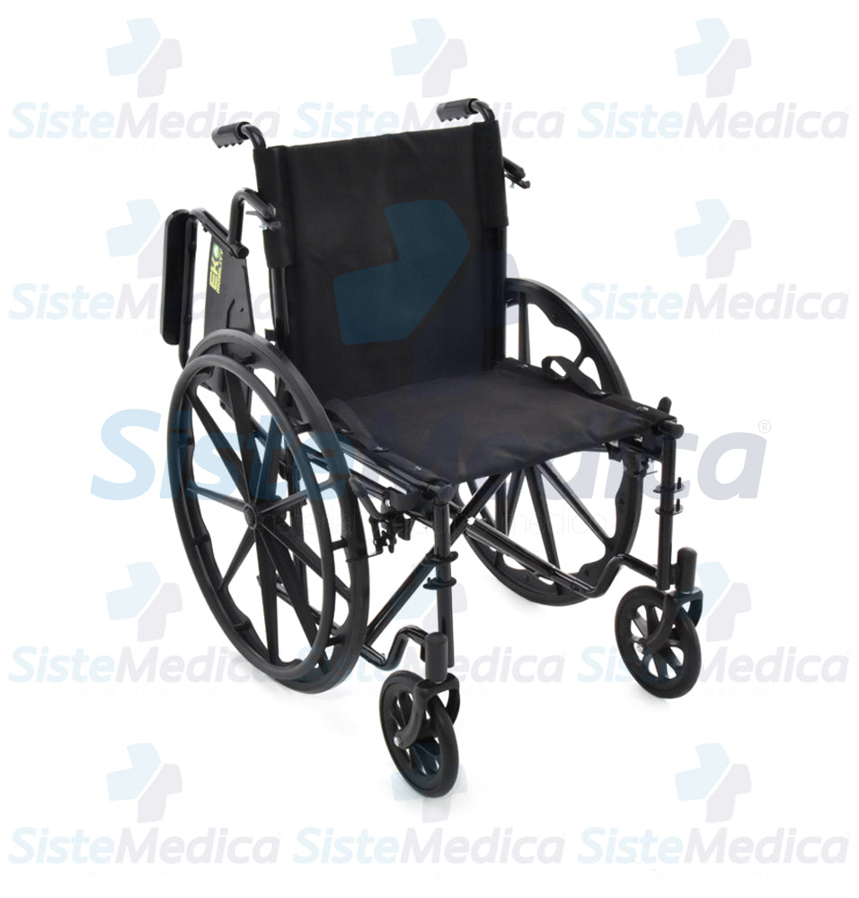 Silla de ruedas esmaltada con descansa brazos abatible y descansa pies desmontable asiento de 18” (46 cm)
