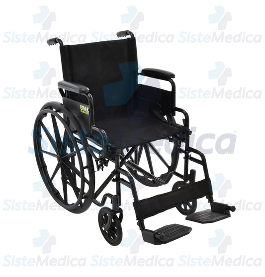 Silla de ruedas esmaltada con descansa brazos abatible y descansa pies desmontable asiento de 18” (46 cm)