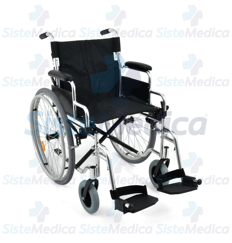 Silla de ruedas de aluminio con asiento de 48.26 cm / 19” con descansa brazos costos abatibles y descansa pies desmontables