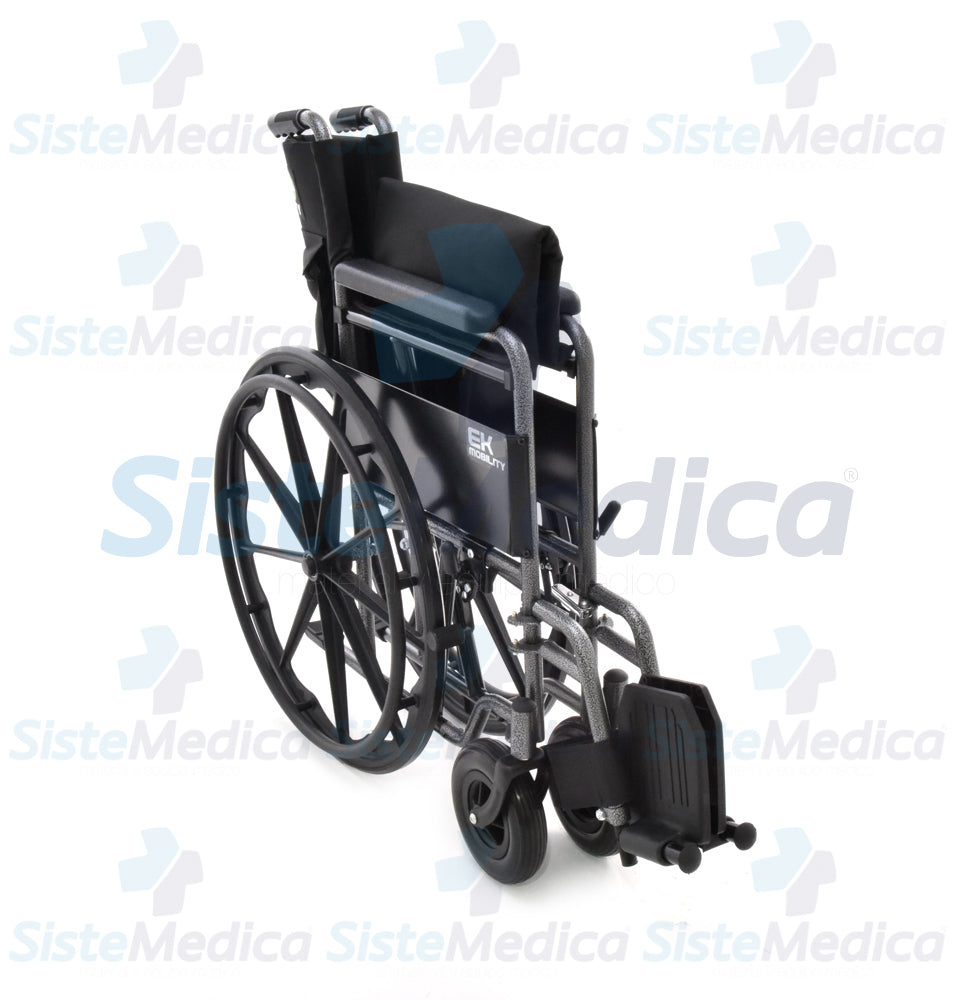 Silla de ruedas con descansa brazos fijo descansa pies desmontable y rueda frontal ancha asiento de 18” (46 cm)