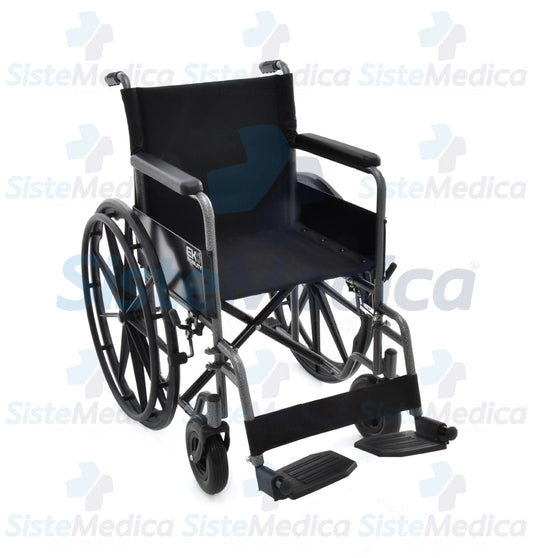 Silla de ruedas con descansa brazos fijo descansa pies desmontable y rueda frontal ancha asiento de 18” (46 cm)