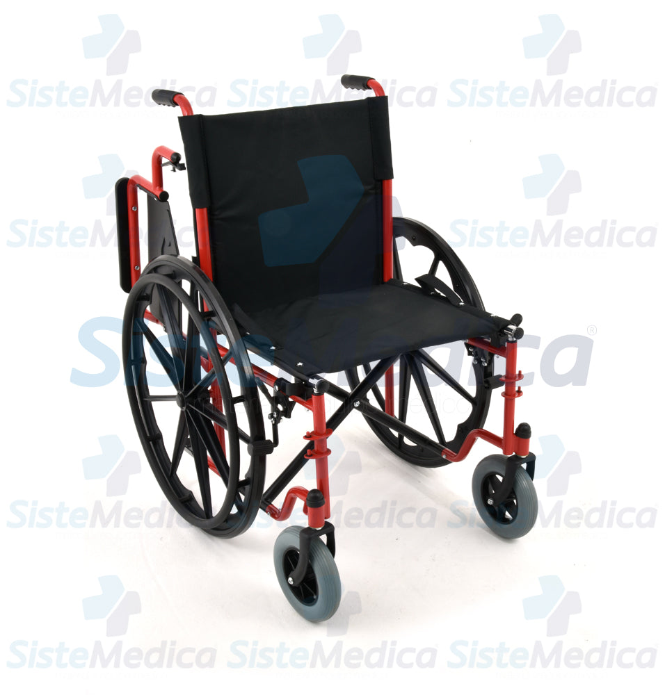 Silla de ruedas con asiento amplio de 48.26 cm / 19” con eleva piernas descansa brazos abatibles y llantas frontales anchas