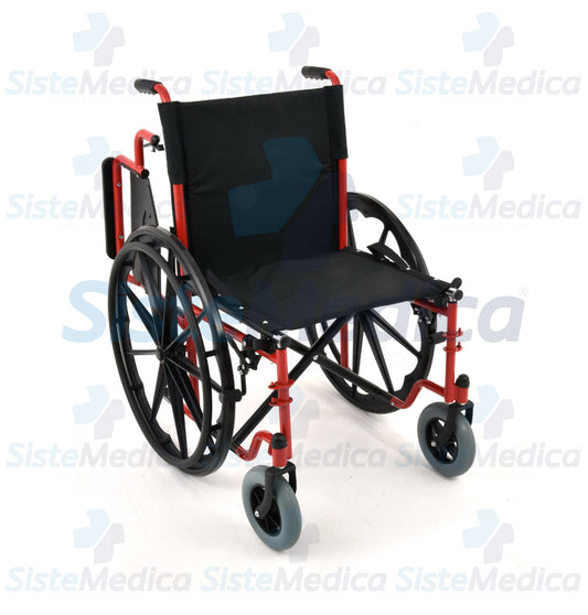 Silla de ruedas con asiento amplio de 48.26 cm / 19” con eleva piernas descansa brazos abatibles y llantas frontales anchas