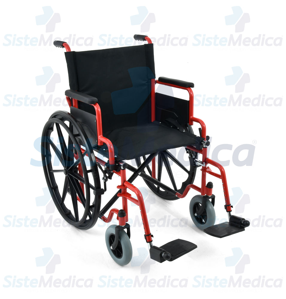 Silla de ruedas con asiento amplio de 48.26 cm / 19” con eleva piernas descansa brazos abatibles y llantas frontales anchas