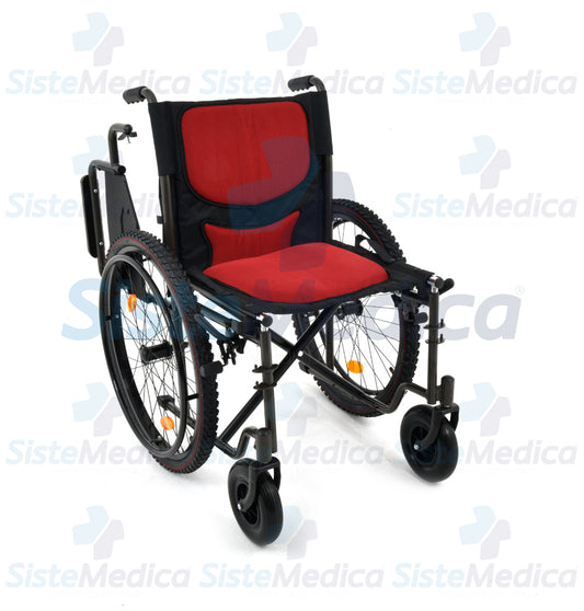 Silla de ruedas todo terreno con llantas neumáticas descansa brazos abatible y descansa pies desmontables asiento de 48.26 cm / 19”
