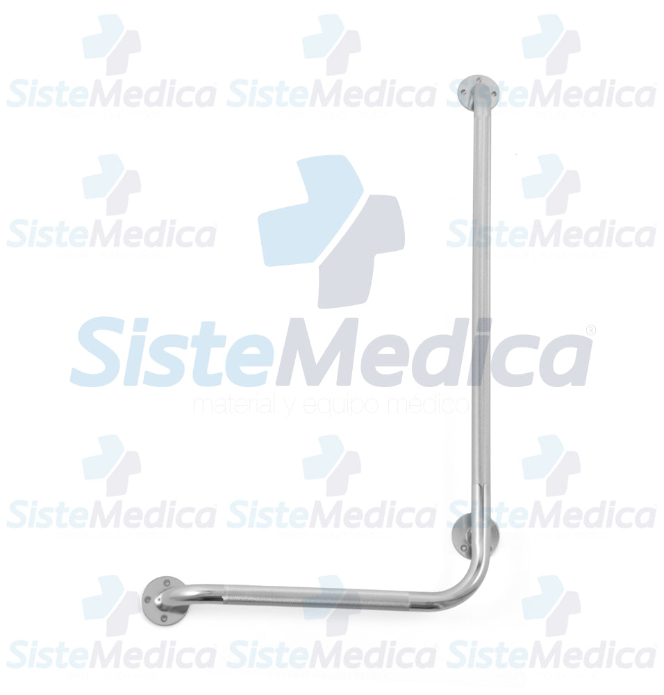 Agarradera para baño en escuadra izquierda de acero cromado estriada 80 x 40 cm