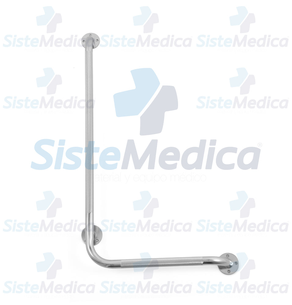 Agarradera para baño en escuadra derecha de acero cromado estriada 80 x 40 cm