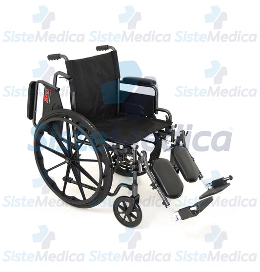 Silla de ruedas esmaltada, con eleva piernas desmontables y descansa brazos cortos abatibles
