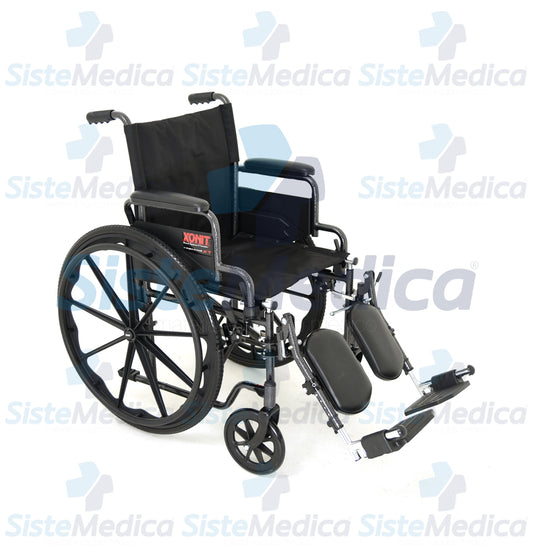 Silla de ruedas esmaltada, con eleva piernas desmontables y descansa brazos cortos abatibles