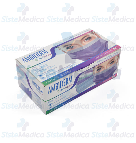 Cubrebocas de 3 pliegues multicolor caja con 50 piezas