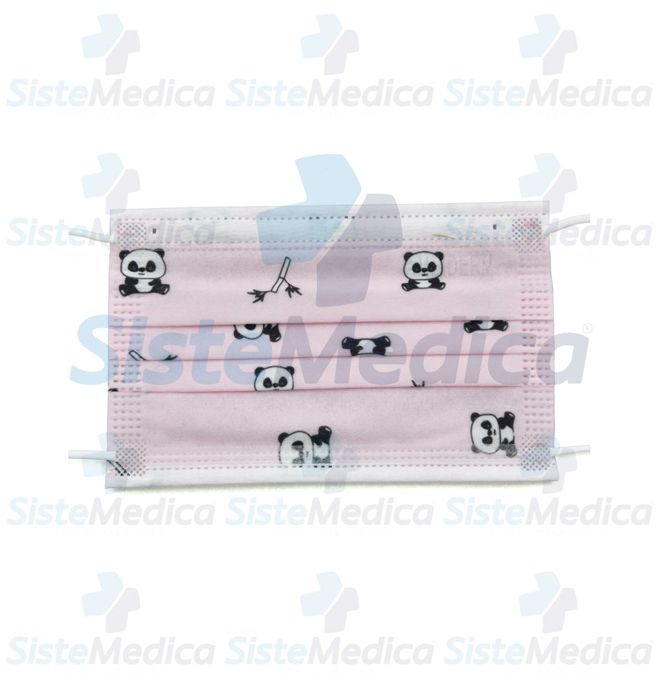 Cubrebocas de 3 pliegues Infantil con estampado de pandas caja con 50 piezas