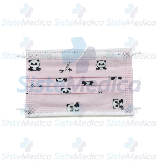 Cubrebocas de 3 pliegues Infantil con estampado de pandas caja con 50 piezas