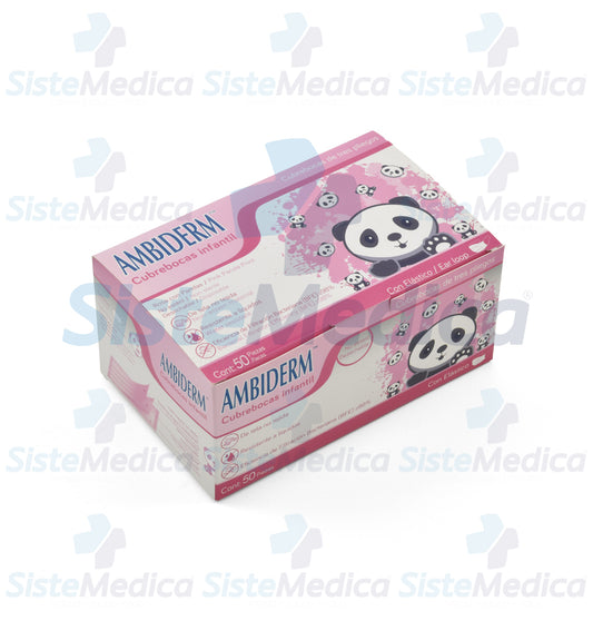 Cubrebocas de 3 pliegues Infantil con estampado de pandas caja con 50 piezas