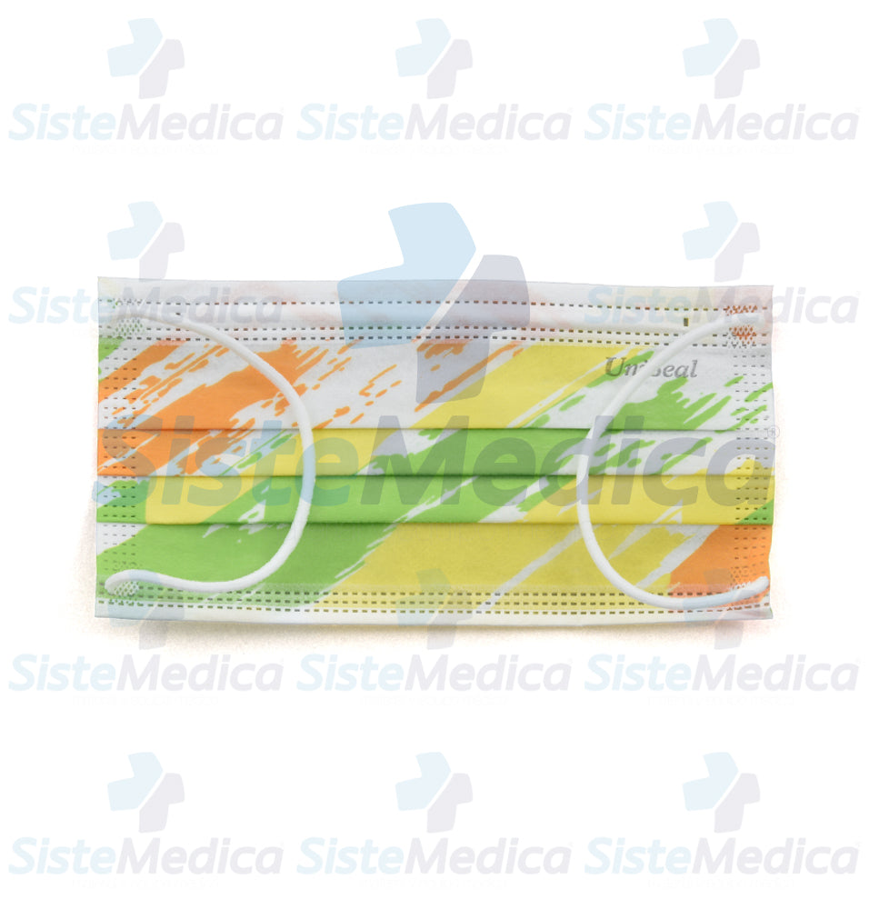 Cubre bocas quirúrgico de 3 capas plisadas múltiples colores caja con 50 piezas