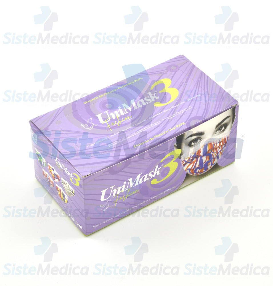 Cubre bocas quirúrgico de 3 capas plisadas múltiples colores caja con 50 piezas