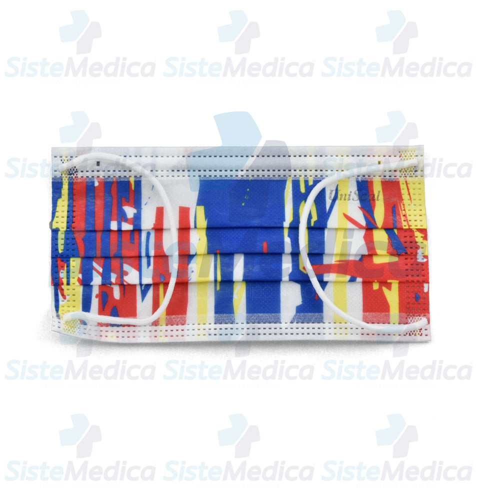 Cubre bocas quirúrgico de 3 capas plisadas múltiples colores caja con 50 piezas