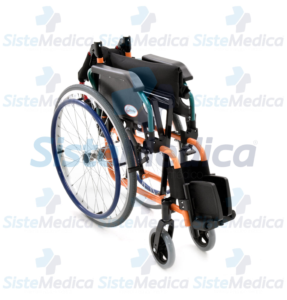 Silla de ruedas infantil de aluminio con descansabrazos y respaldo abatibles