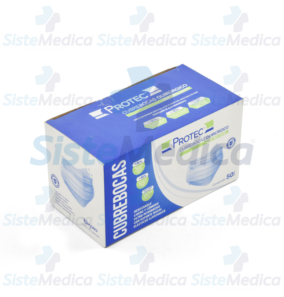 Cubrebocas quirúrgico de 3 capas termosellado caja con 50 piezas