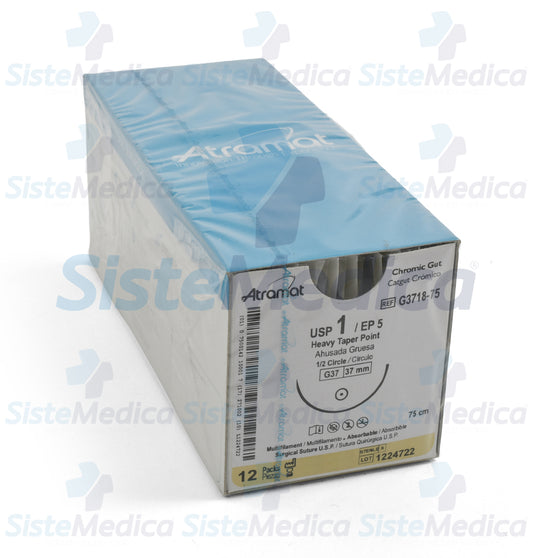 Sutura Catgut Crómico multifilamento 1 caja con 12 sobres
