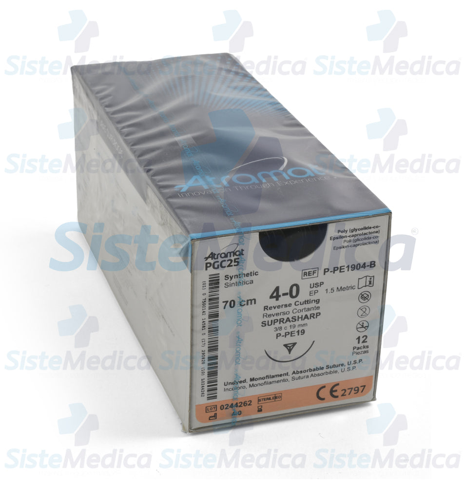 Sutura Poli (glicolida-co-epsilon-caprolactona) (PGC25, Monocryl) incoloro 4 - 0 / EP 1.5 métrico caja con 12 sobres
