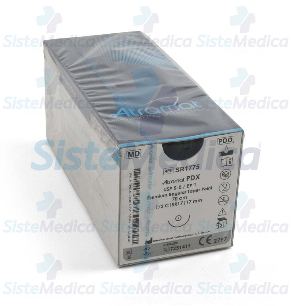 Sutura Polidioxanona (PDX, PDS, PDO) violeta monofilamento 5 -0 / EP 1 caja con 12 sobres