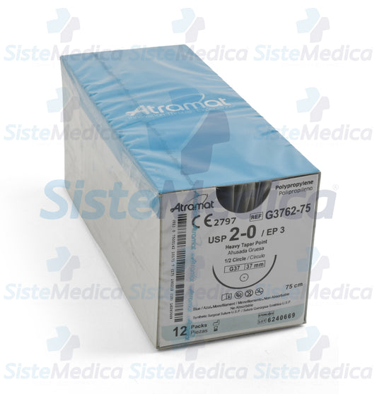 Sutura Polipropileno (Prolene) azul monofilamento 2 - 0 / EP 3 caja con 12 sobres