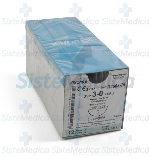 Sutura Polipropileno (Prolene) azul monofilamento 3 - 0 / EP 2 caja con 12 sobres