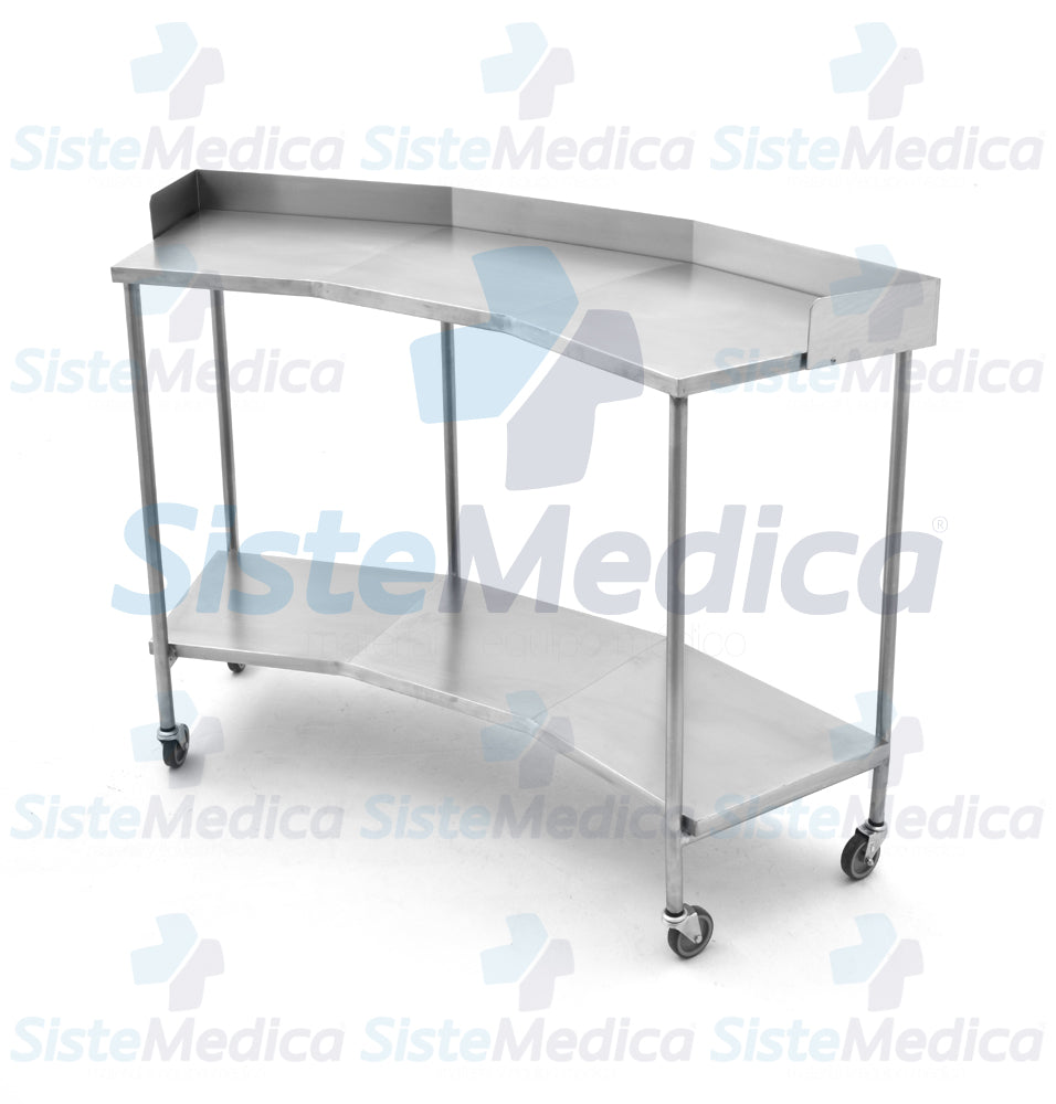 Mesa riñón de acero inoxidable con 2 entrepaños