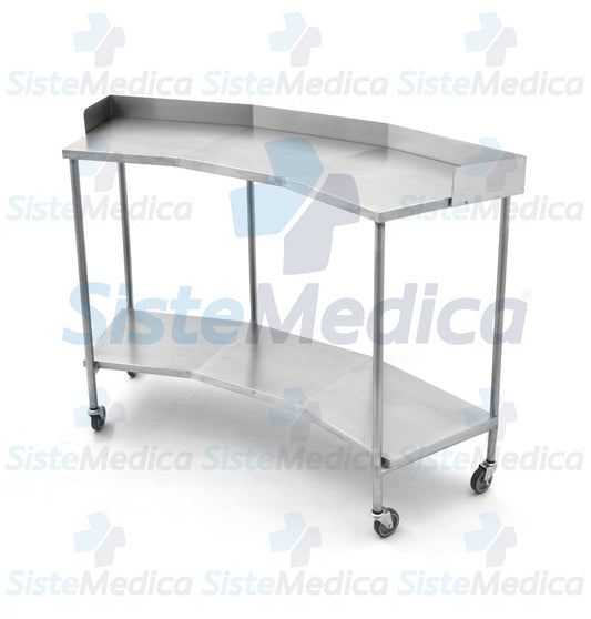 Mesa riñón de acero inoxidable con 2 entrepaños