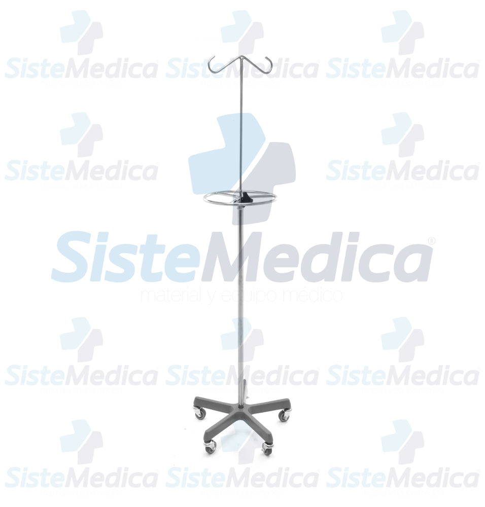 Porta sueros (venoclisis) con base pesada de fierro fundido quíntuple y agarradera perimetral