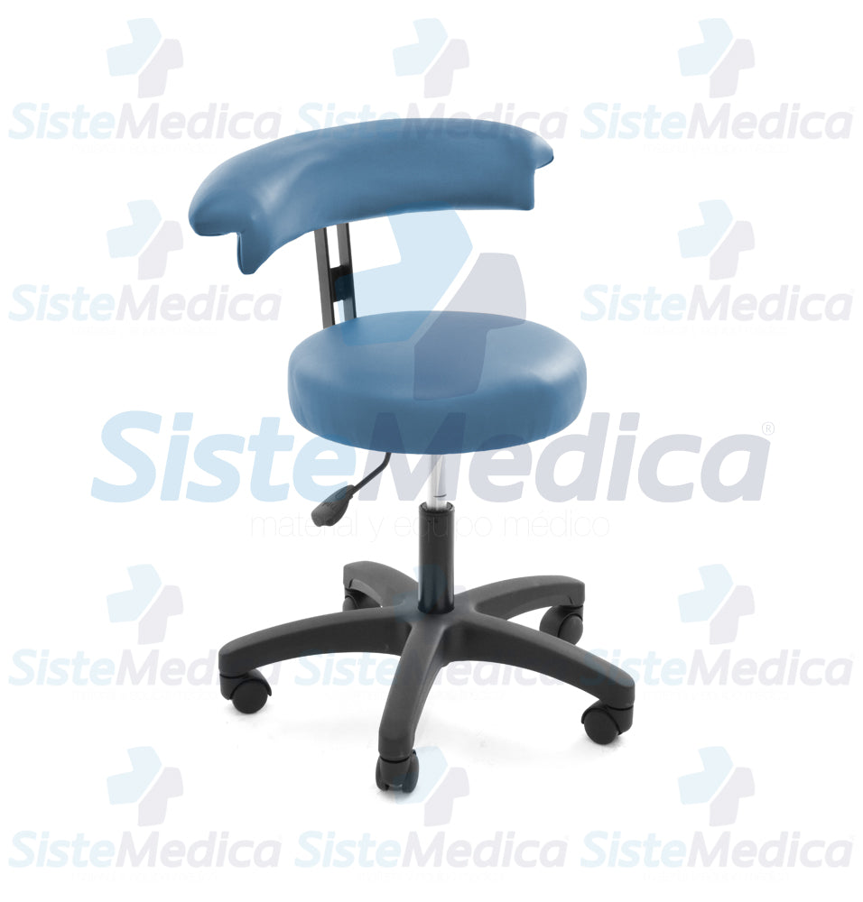 Banco giratorio neumático con ruedas con asiento y respaldo en “T” tapizados