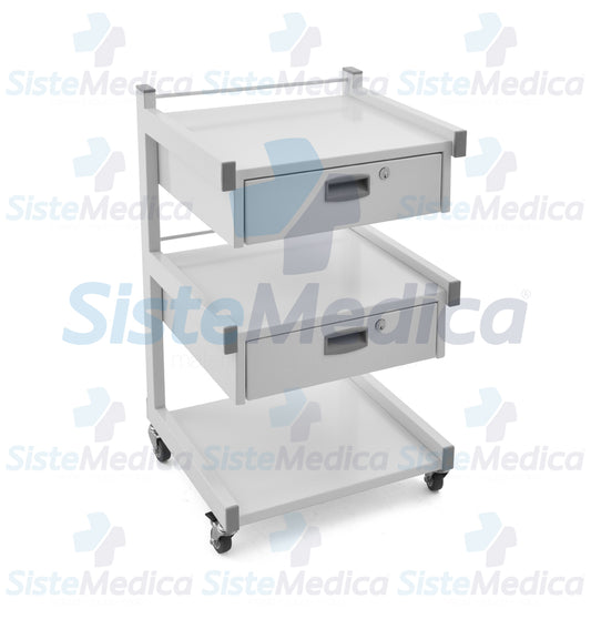 Carro porta equipo con 3 repisas y 2 cajones