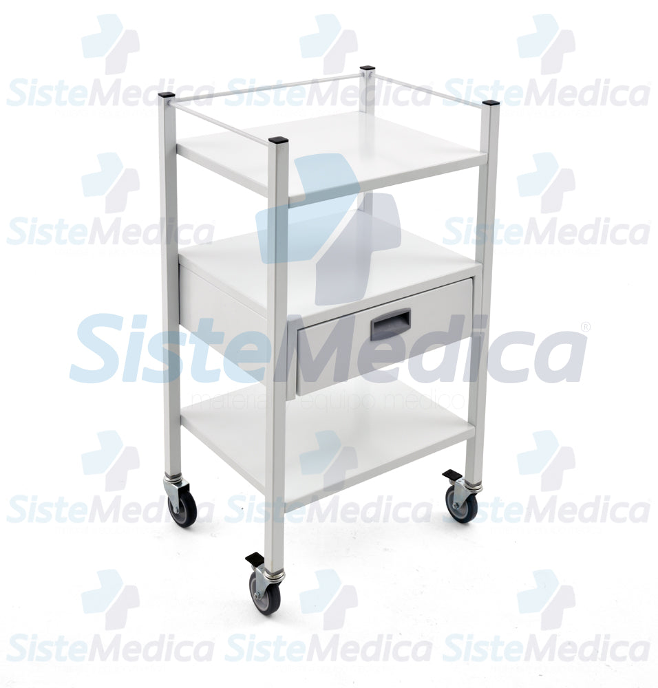 Carro porta equipo básico con 3 repisas y cajón