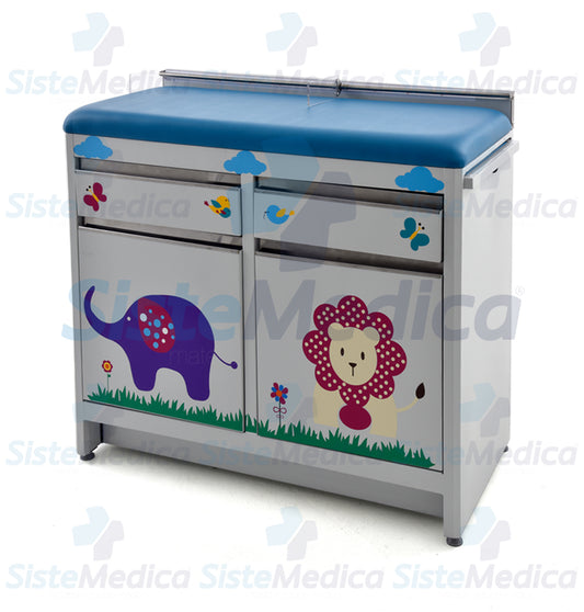 Mesa para exploración pediátrica con gabinete y cenefa